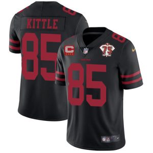 Men's San Francisco 49ers #85 George Kittle 2021 Black With C Patch 75th Anniversary Vapor Untouchable Limited Stitched Jersey - Custom Name