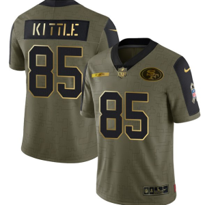 Men's San Francisco 49ers #85 George Kittle 2021 Olive Camo Salute To Service Golden Limited Stitched Jersey - Custom Name