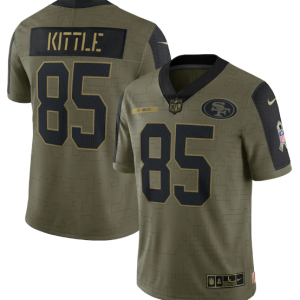 Men's San Francisco 49ers #85 George Kittle 2021 Olive Camo Salute To Service Limited Stitched Jersey - Custom Name