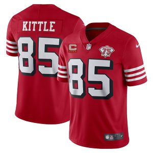 Men's San Francisco 49ers #85 George Kittle 2021 Red With C Patch 75th Anniversary Vapor Untouchable Limited Stitched Jersey - Custom Name