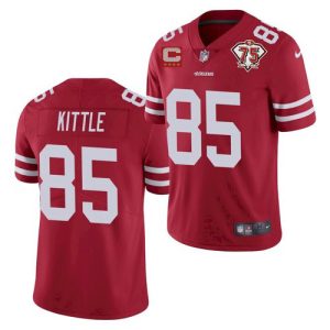 Men's San Francisco 49ers #85 George Kittle 2021 Red With C Patch 75th Anniversary Vapor Untouchable Limited Stitched Jersey1 - Custom Name