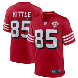 Men's San Francisco 49ers #85 George Kittle 2021 Scarlet 75th Anniversary Alternate Game Jersey - Custom Name