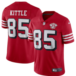 Men's San Francisco 49ers #85 George Kittle 2021 Scarlet 75th Anniversary Vapor Untouchable Alternate Stitched NFL Jersey1 - Custom Name