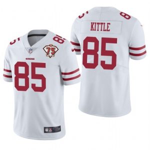 Men's San Francisco 49ers #85 George Kittle 2021 White NFL 75th Anniversary Vapor Untouchable Stitched Jersey - Custom Name
