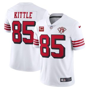 Men's San Francisco 49ers #85 George Kittle 2021 White With C Patch 75th Anniversary Vapor Untouchable Limited Stitched Jersey - Custom Name