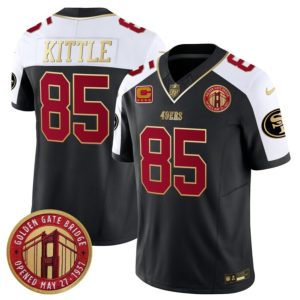 Men's San Francisco 49ers #85 George Kittle Balck-White F.U.S.E. With 4-Star C Patch Golden Gate Bridge Patch Alternate Vapor Limited Stitched Football Jersey - Custom Name