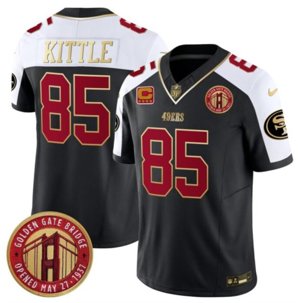 Men's San Francisco 49ers #85 George Kittle Balck-White F.U.S.E. With 4-Star C Patch Golden Gate Bridge Patch Alternate Vapor Limited Stitched Football Jersey - Custom Name
