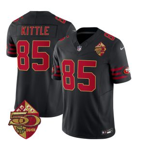 Men's San Francisco 49ers #85 George Kittle Black 2023 F.U.S.E. 50th Patch Vapor Limited Stitched Football Jersey - Custom Name