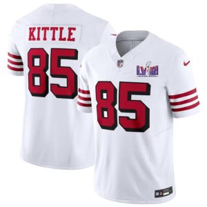Men's San Francisco 49ers #85 George Kittle New White F.U.S.E. Super Bowl LVIII Patch Vapor Untouchable Limited Stitched Football Jersey - Custom Name