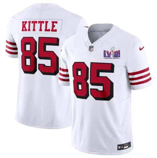 Men's San Francisco 49ers #85 George Kittle New White F.U.S.E. Super Bowl LVIII Patch Vapor Untouchable Limited Stitched Football Jersey - Custom Name