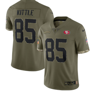 Men's San Francisco 49ers #85 George Kittle Olive 2022 Salute To Service Limited Stitched Jersey - Custom Name