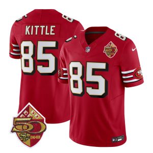 Men's San Francisco 49ers #85 George Kittle Red 2023 F.U.S.E. 50th Patch Throwback Stitched Football Jersey - Custom Name