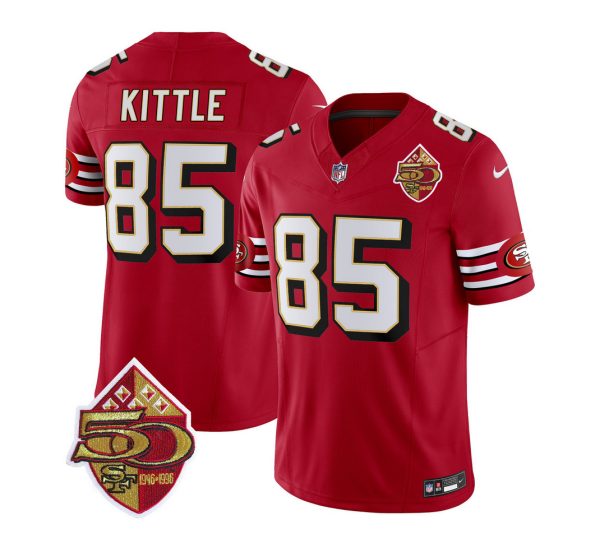 Men's San Francisco 49ers #85 George Kittle Red 2023 F.U.S.E. 50th Patch Throwback Stitched Football Jersey - Custom Name