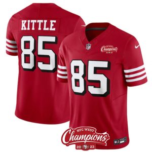 Men's San Francisco 49ers #85 George Kittle Red 2023 F.U.S.E. NFC West Champions Patch Alternate Stitched Football Jersey - Custom Name