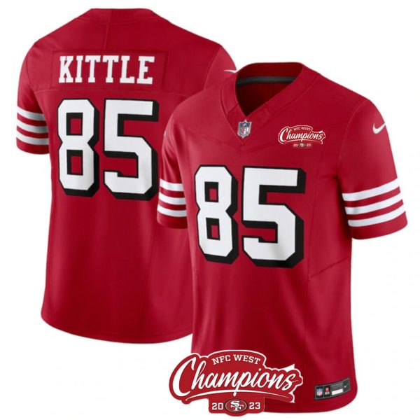 Men's San Francisco 49ers #85 George Kittle Red 2023 F.U.S.E. NFC West Champions Patch Alternate Stitched Football Jersey - Custom Name