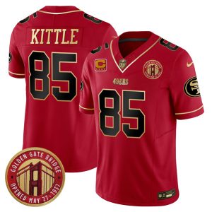 Men's San Francisco 49ers #85 George Kittle Red F.U.S.E. Golden Gate Bridge With 4-Star C Patch Scarlet Vapor Limited Stitched Football Jersey - Custom Name