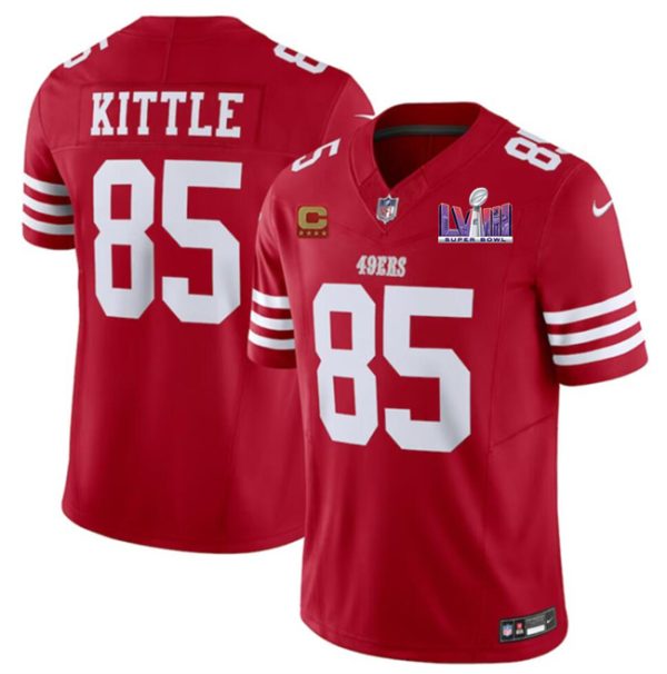 Men's San Francisco 49ers #85 George Kittle Red F.U.S.E. Super Bowl LVIII Patch And 4-star C Patch Vapor Untouchable Limited Stitched Football Jersey - Custom Name