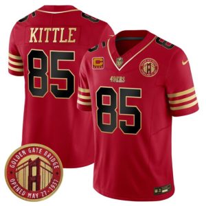 Men's San Francisco 49ers #85 George Kittle Red F.U.S.E. With 4-Star C Patch Golden Gate Bridge Patch Balck Scarlet Vapor Limited Stitched Football Jersey - Custom Name