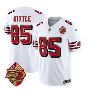 Men's San Francisco 49ers #85 George Kittle White 2023 F.U.S.E. 50th Patch Vapor Untouchable Limited Stitched Football Jersey - Custom Name