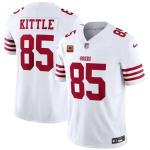 Men's San Francisco 49ers #85 George Kittle White 2023 F.U.S.E. With 4-Star C Patch Vapor Untouchable Limited Stitched Football Jersey - Custom Name