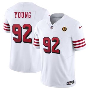 Men's San Francisco 49ers #92 Chase Young New White 2023 F.U.S.E. With John Madden Patch Vapor Limited Stitched Football Jersey - Custom Name