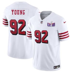 Men's San Francisco 49ers #92 Chase Young New White F.U.S.E. Super Bowl LVIII Patch Vapor Untouchable Limited Stitched Football Jersey - Custom Name