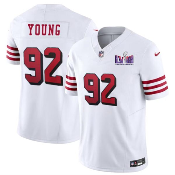 Men's San Francisco 49ers #92 Chase Young New White F.U.S.E. Super Bowl LVIII Patch Vapor Untouchable Limited Stitched Football Jersey - Custom Name