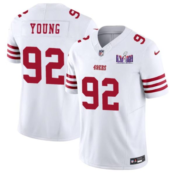 Men's San Francisco 49ers #92 Chase Young White F.U.S.E. Super Bowl LVIII Patch Vapor Untouchable Limited Stitched Football Jersey - Custom Name