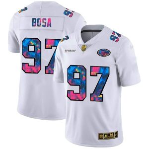 Men's San Francisco 49ers #97 Nick Bosa 2020 White NFL Crucial Catch Limited Stitched Jersey - Custom Name