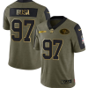 Men's San Francisco 49ers #97 Nick Bosa 2021 Olive Camo Salute To Service Golden Limited Stitched Jersey - Custom Name