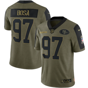 Men's San Francisco 49ers #97 Nick Bosa 2021 Olive Camo Salute To Service Limited Stitched Jersey - Custom Name