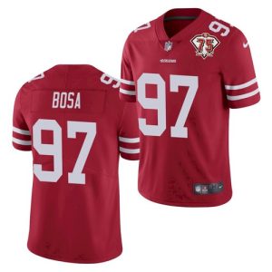 Men's San Francisco 49ers #97 Nick Bosa 2021 Red NFL 75th Anniversary Vapor Untouchable Stitched Jersey - Custom Name