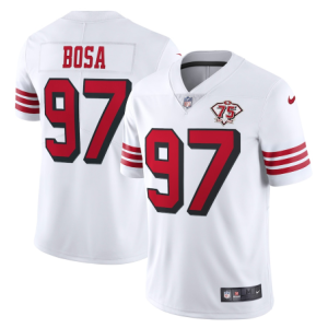 Men's San Francisco 49ers #97 Nick Bosa 2021 White 2nd 75th Anniversary 2nd Alternate Vapor Untouchable Limited Stitched NFL Jersey - Custom Name