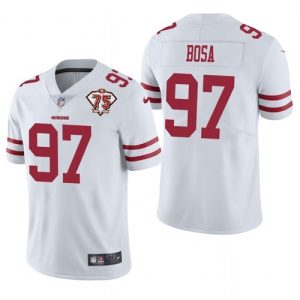 Men's San Francisco 49ers #97 Nick Bosa 2021 White NFL 75th Anniversary Vapor Untouchable Stitched Jersey - Custom Name
