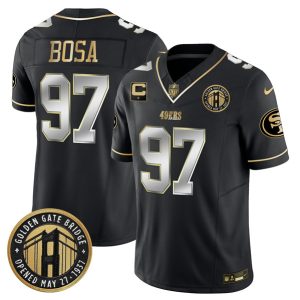 Men's San Francisco 49ers #97 Nick Bosa Black F.U.S.E. Golden Gate Bridge With 1-Star C Patch Vapor Limited Stitched Football Jersey - Custom Name