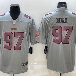 Men's San Francisco 49ers #97 Nick Bosa Grey With Patch Atmosphere Fashion Stitched Jersey - Custom Name