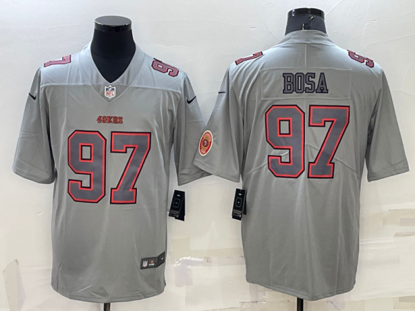 Men's San Francisco 49ers #97 Nick Bosa Grey With Patch Atmosphere Fashion Stitched Jersey - Custom Name