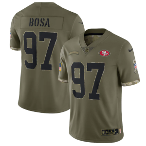 Men's San Francisco 49ers #97 Nick Bosa Olive 2022 Salute To Service Limited Stitched Jersey - Custom Name
