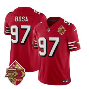Men's San Francisco 49ers #97 Nick Bosa Red 2023 F.U.S.E. 50th Patch Throwback Stitched Football Jersey - Custom Name