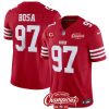 Men's San Francisco 49ers #97 Nick Bosa Red 2023 F.U.S.E. With 2-star C Patch And NFC West Champions Patch Stitched Football Jersey - Custom Name