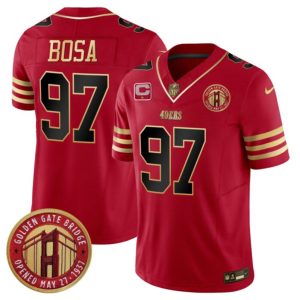 Men's San Francisco 49ers #97 Nick Bosa Red F.U.S.E. Golden Gate Bridge With 1-Star C Patch Balck Scarlet Vapor Limited Stitched Football Jersey - Custom Name