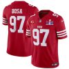 Men's San Francisco 49ers #97 Nick Bosa Red F.U.S.E. Super Bowl LVIII Patch And 2-star C Patch Vapor Untouchable Limited Stitched Football Jersey - Custom Name