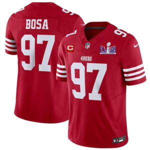 Men's San Francisco 49ers #97 Nick Bosa Red F.U.S.E. Super Bowl LVIII Patch And 2-star C Patch Vapor Untouchable Limited Stitched Football Jersey - Custom Name