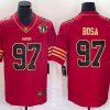 Men's San Francisco 49ers #97 Nick Bosa Red Gold With 75th Anniversary Patch Stitched Jersey - Custom Name