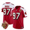 Men's San Francisco 49ers #97 Nick Bosa Red-White 2023 F.U.S.E. 50th Patch Throwback Stitched Football Jersey - Custom Name