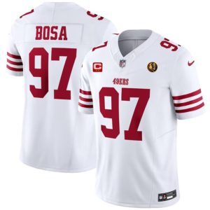 Men's San Francisco 49ers #97 Nick Bosa White 2023 F.U.S.E. With 2-star C Ptach And John Madden Patch Vapor Limited Stitched Football Jersey - Custom Name