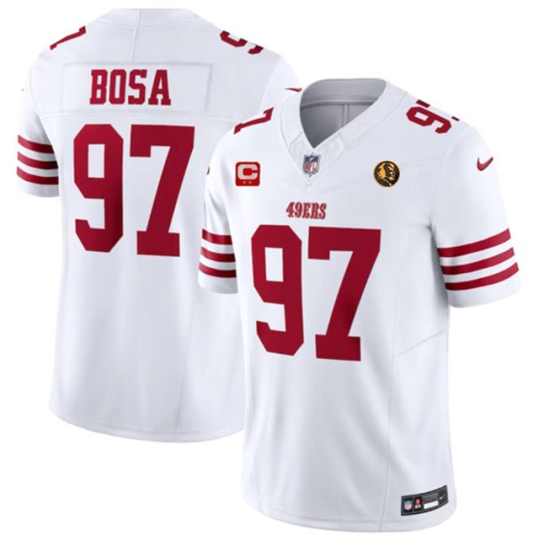 Men's San Francisco 49ers #97 Nick Bosa White 2023 F.U.S.E. With 2-star C Ptach And John Madden Patch Vapor Limited Stitched Football Jersey - Custom Name