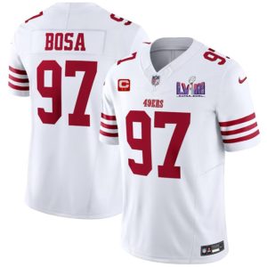 Men's San Francisco 49ers #97 Nick Bosa White F.U.S.E. Super Bowl LVIII Patch And 2-star C Patch Vapor Untouchable Limited Stitched Football Jersey - Custom Name