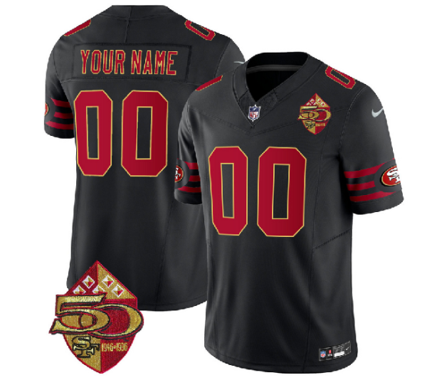 Men's San Francisco 49ers Active Player Custom Black 2023 F.U.S.E. 50th Patch Throwback Stitched Football Jersey - Custom Name