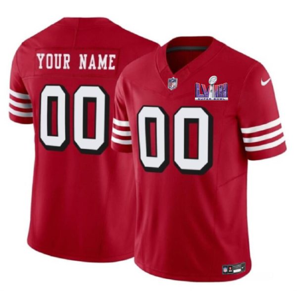 Men's San Francisco 49ers Active Player Custom New Red F.U.S.E. Super Bowl LVIII Patch Vapor Untouchable Limited Stitched Football Jersey - Custom Name